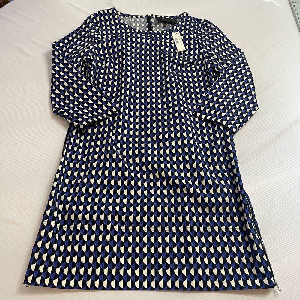 NWT J CREW Dress Women's 8 Jet Set Geo Shift Dress Retro Print Midi Purple Black
